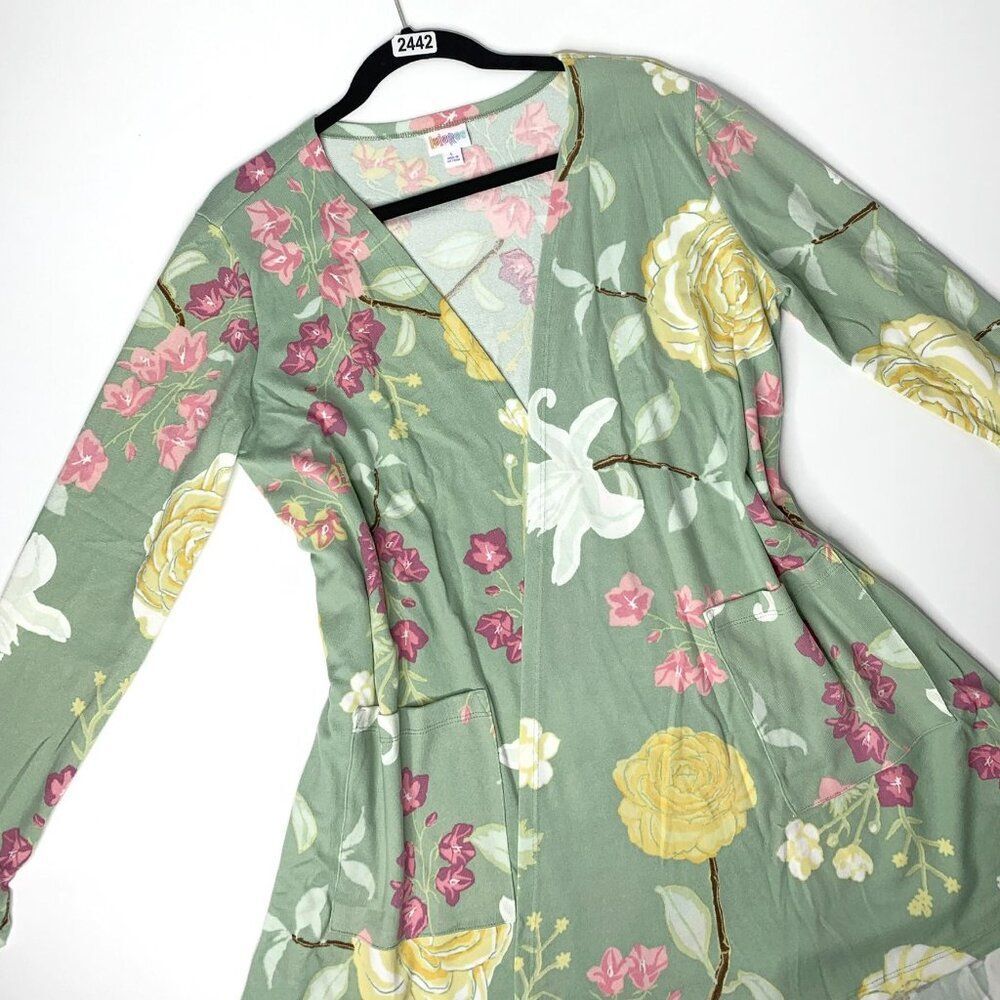 NEW XS LuLaRoe Caroline Long Sleeve Swing Cardigan Sweater Green Yellow Floral
